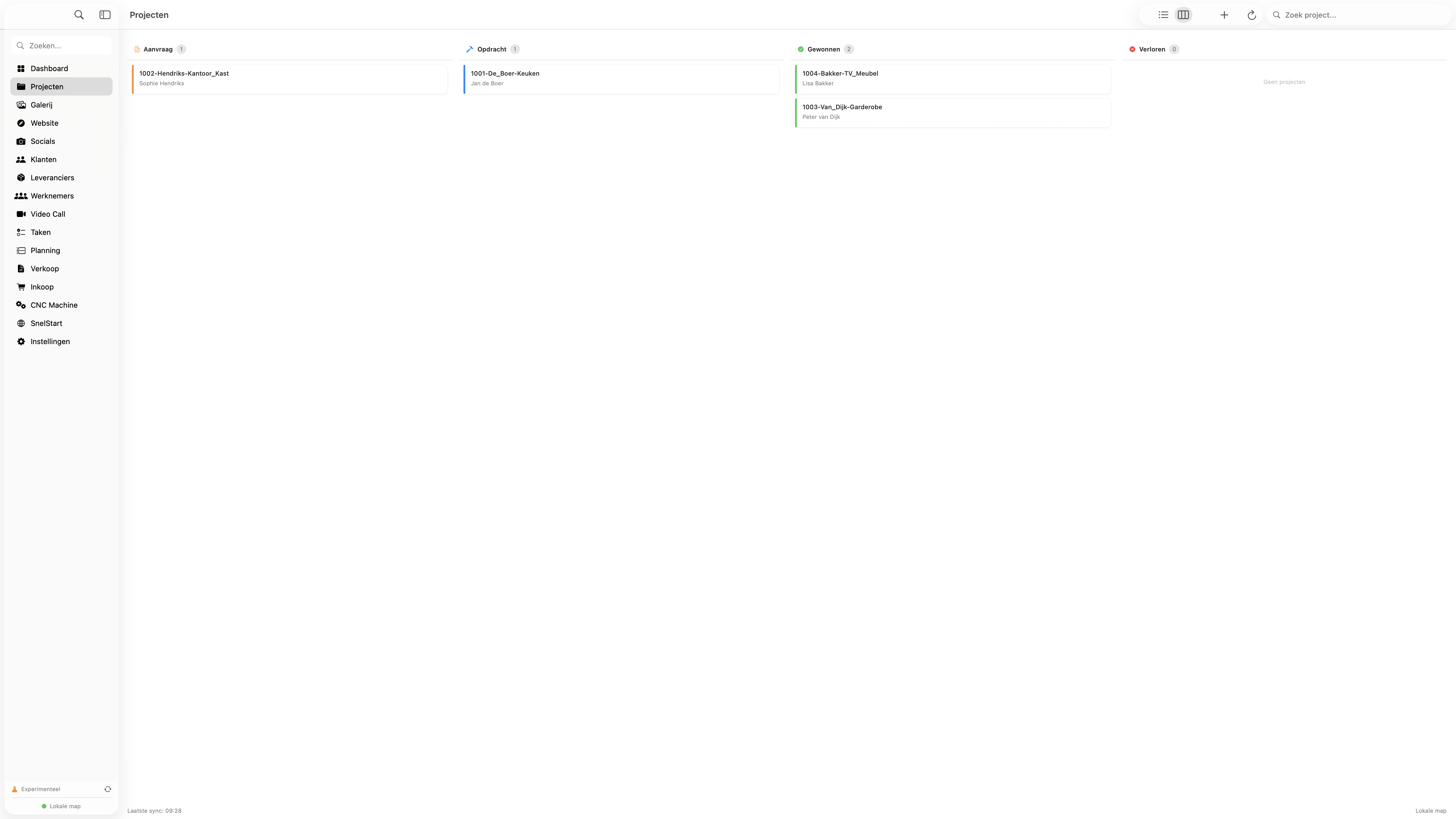 Cabinetflow — projectenoverzicht met productiefases